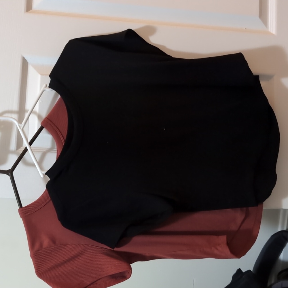 Rust and Black Ribbed Crop Tops, 1 Medium, 1 Large